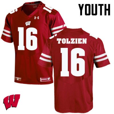 Youth Wisconsin Badgers NCAA #16 Scott Tolzien Red Authentic Under Armour Stitched College Football Jersey BC31V56AT
